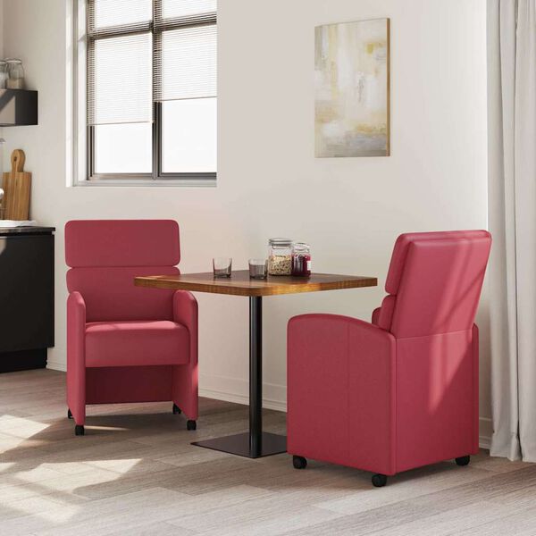 vidaXL Sedie da Pranzo con Ruote 2 pcs Rosso vino 58 x 65 x 98 cm