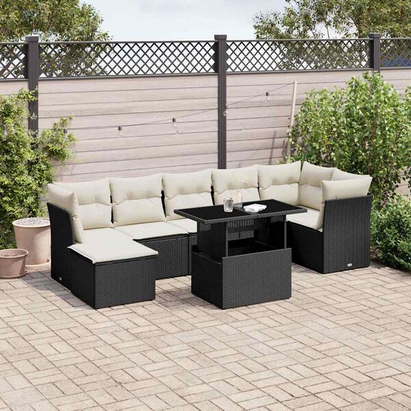 vidaXL Set Divani da Giardino con Cuscini 8 pz Nero in Polyrattan