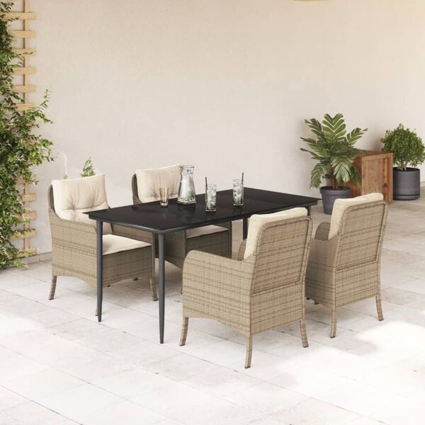 vidaXL Set da Pranzo da Giardino 5 pz con Cuscini Beige in Polyrattan
