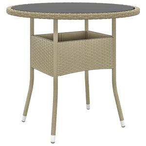 vidaXL Tavolo da Giardino &Oslash;80x75cm Vetro Temperato e Polyrattan Beige
