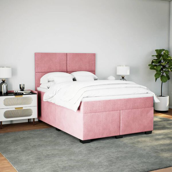 vidaXL Giroletto a Molle con Materasso Rosa 140x190 cm in Velluto