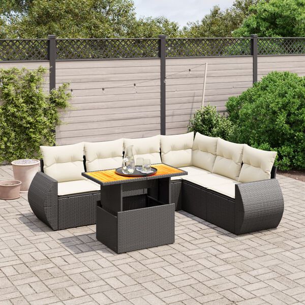 vidaXL Set Divani da Giardino con Cuscini 7pz Nero Polyrattan
