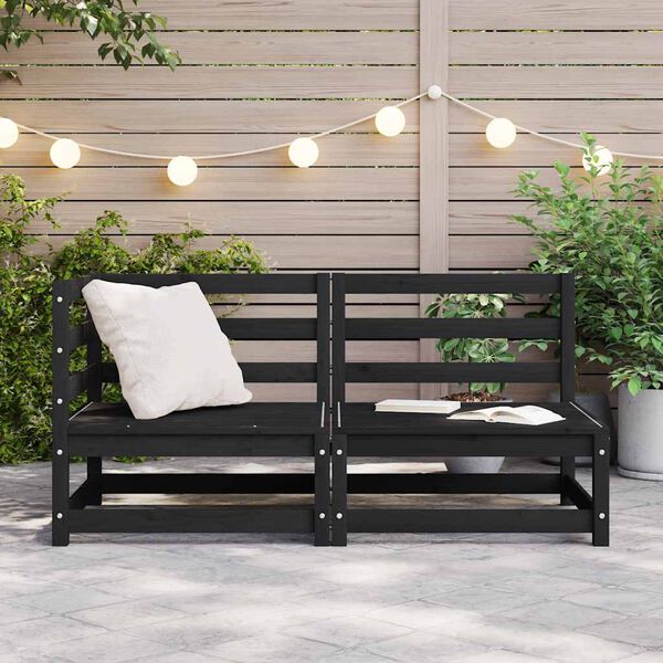 vidaXL Set Divani da Giardino 2 pz Nero in Legno Massello di Pino