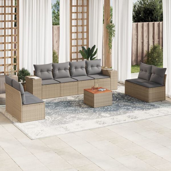 vidaXL Set Divano da Giardino 9 pz con Cuscini Beige in Polyrattan