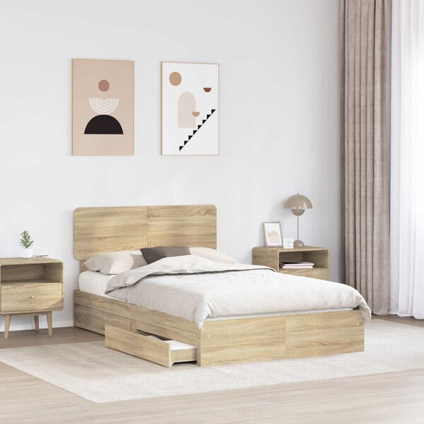 vidaXL Letto con Contenitore con testiera Rovere Sonoma 120 x 200 cm