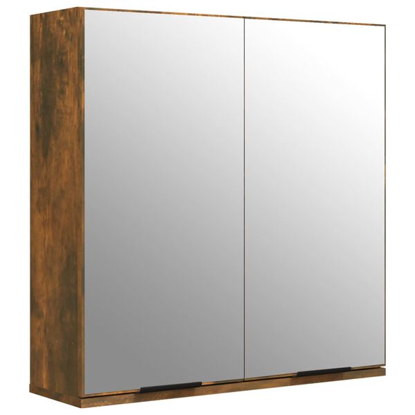 vidaXL Armadietto a Specchio da Bagno Rovere Fumo 64x20x67 cm