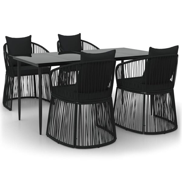 vidaXL Set da Pranzo da Giardino 5 pz Nero con Cuscini in Rattan PVC