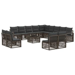 vidaXL Set Divano da Giardino 14 pcs Grigio polyrattan