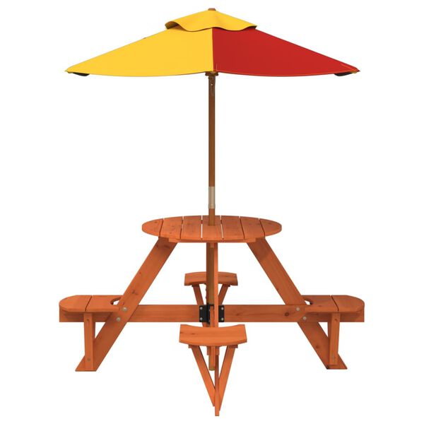vidaXL Tavolo Picnic per 4 Bambini con Ombrellone Rotondo Legno Abete