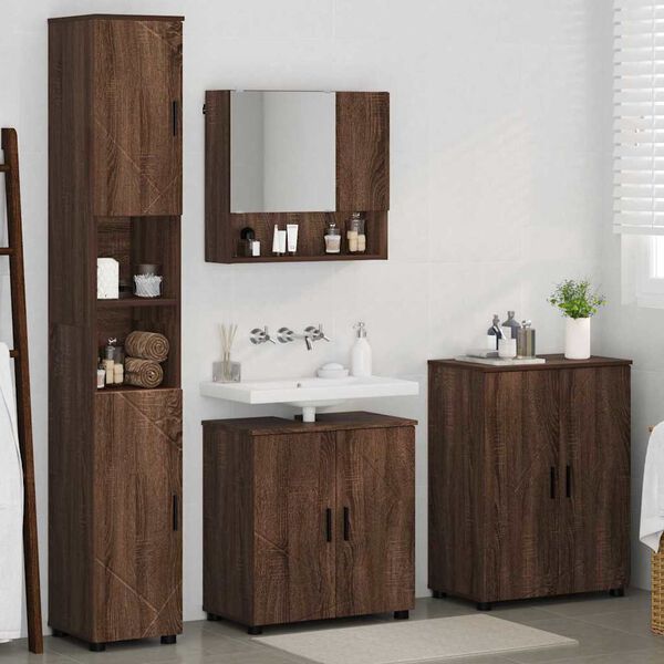 vidaXL Set di mobili per il bagno con porta 4 pcs Rovere Marrone