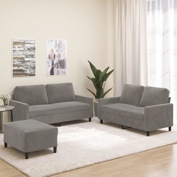 vidaXL Set di Divani 3 pz con Cuscini Grigio Chiaro in Velluto