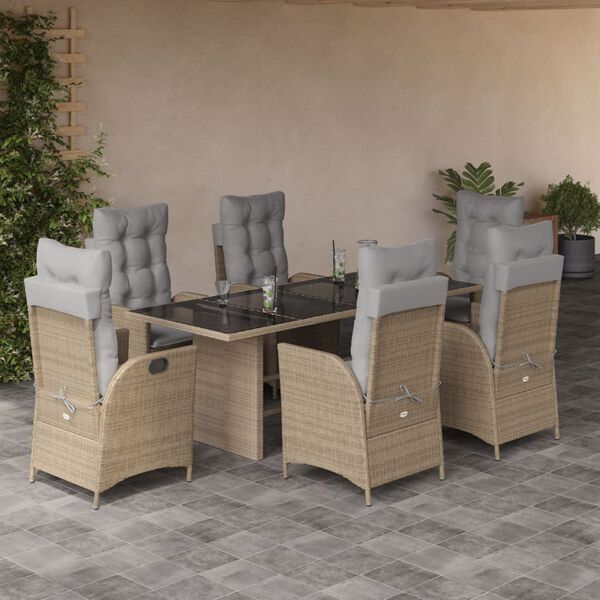 vidaXL Set Pranzo da Giardino 7 pz con Cuscini Beige Misto Polyrattan