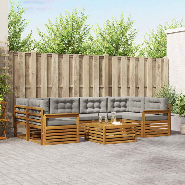 vidaXL Set di divani da esterno 7 pcs Grigio Naturale e Chiaro