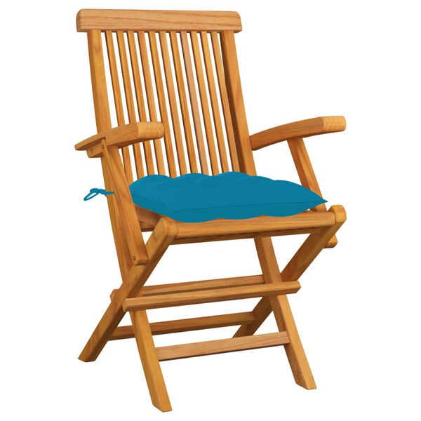 vidaXL Sedie da Giardino con Cuscini Azzurri 3 pz Legno Massello Teak