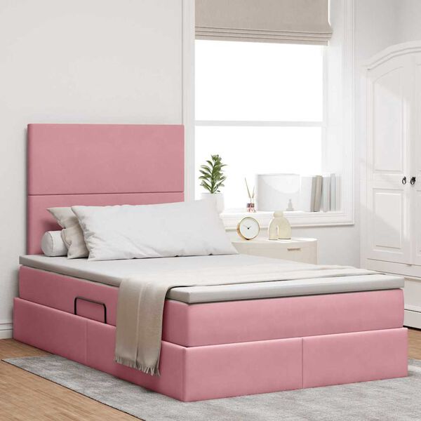 vidaXL Letto con contenitore e LED con led Rosa 120 x 200 cm Velluto