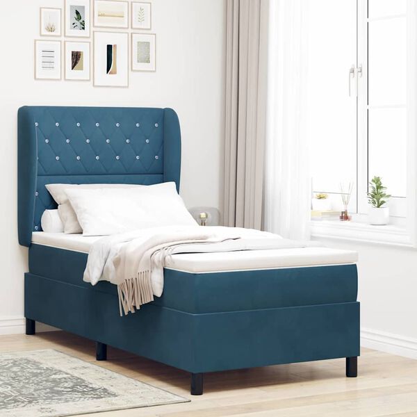 vidaXL Letto a molle con materasso Blu Scuro 200 x 90 cm Poliestere