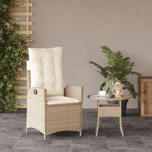 vidaXL Sedia Reclinabile da Giardino con Cuscini Beige in Polyrattan