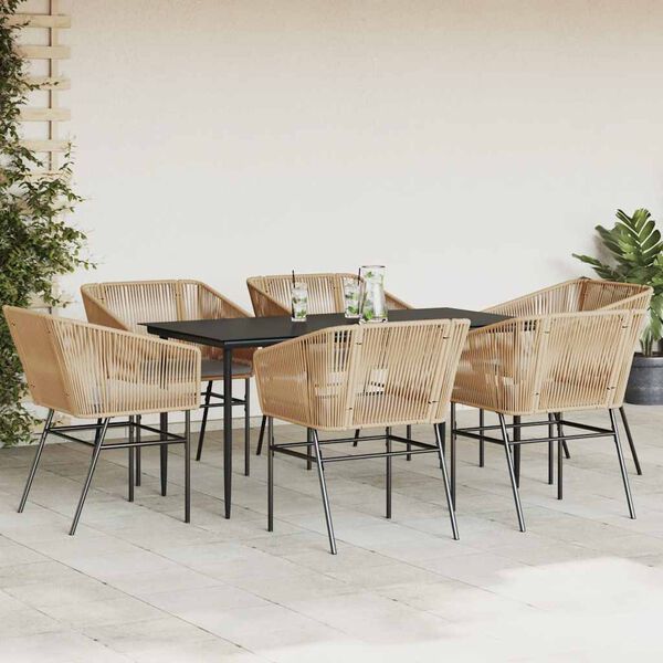 vidaXL Set Pranzo da Giardino 7pz con Cuscini Marrone Polyrattan Vetro