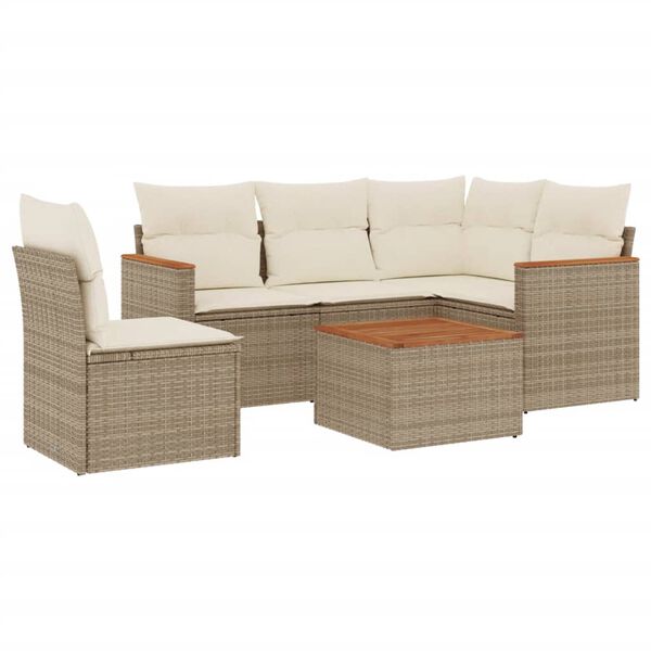 vidaXL Set Divano da Giardino 6 pz con Cuscini Beige in Polyrattan