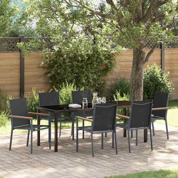 vidaXL Set da Pranzo per Giardino 7 pcs Nero