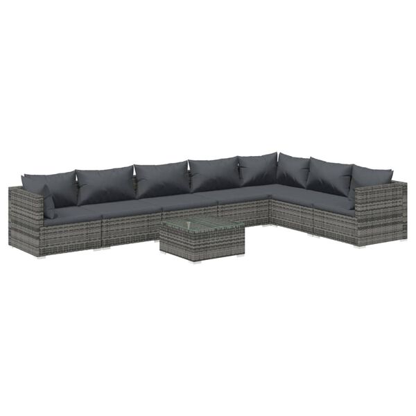 vidaXL Set Divani da Giardino con Cuscini 8 pz in Polyrattan Grigio