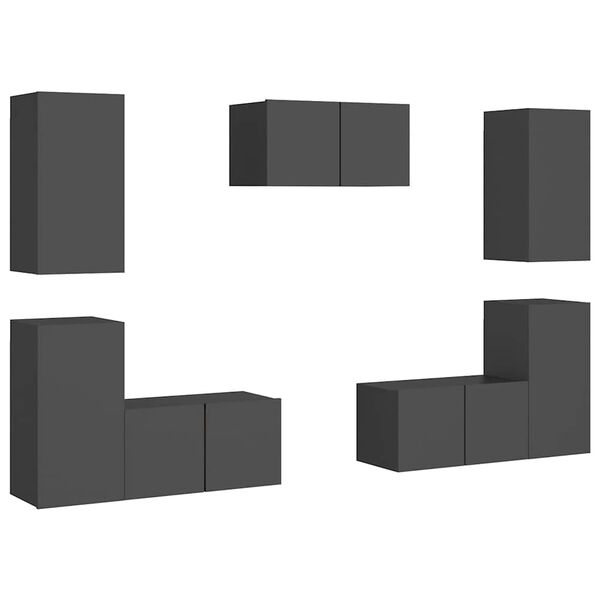 vidaXL Set Mobili Porta TV 7 pz Grigio in Legno Multistrato