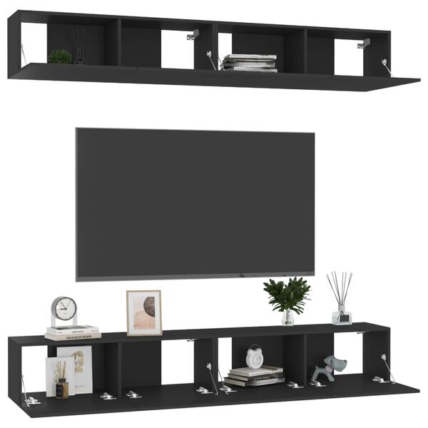 vidaXL Mobili Porta TV 4 pz Neri 100x30x30 cm in Legno Multistrato
