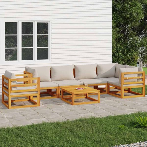vidaXL Set Salotto Giardino 7pz Cuscini Grigio Chiaro Legno Massello