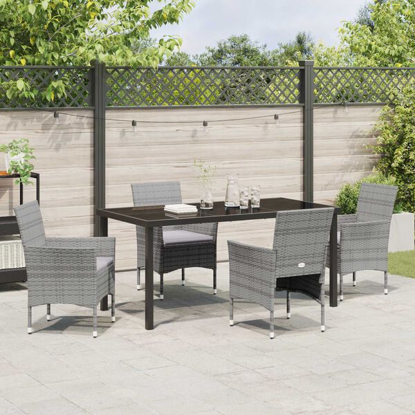 vidaXL Set da Pranzo per Giardino con cuscino 5 pcs Grigio polyrattan