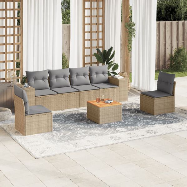 vidaXL Set Divani da Giardino 7 pz con Cuscini Beige in Polyrattan