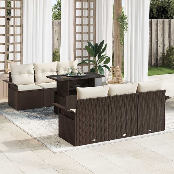 vidaXL Set Divano da Giardino con cuscino 7 pcs Marrone polyrattan