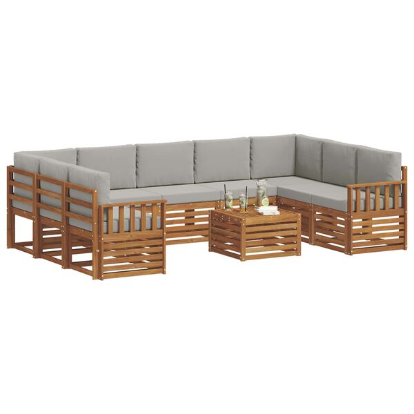 vidaXL Set divani con cuscino 10 pcs Grigio Naturale e Chiaro