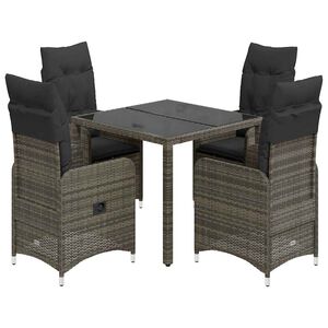 vidaXL Set Bistr&ograve; da Giardino 5 pz con Cuscini in Polyrattan Grigio