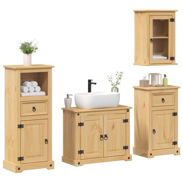 vidaXL Set Mobili da Bagno 4 pz Corona in Legno Massello di Pino