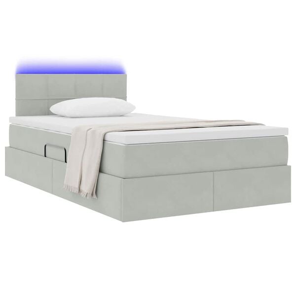 vidaXL Letto con contenitore e LED Grigio chiaro 120 x 190 cm Velluto