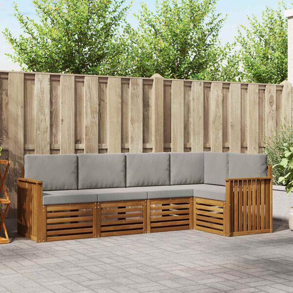 vidaXL Set divani con cuscino 5 pcs Grigio Naturale e Chiaro