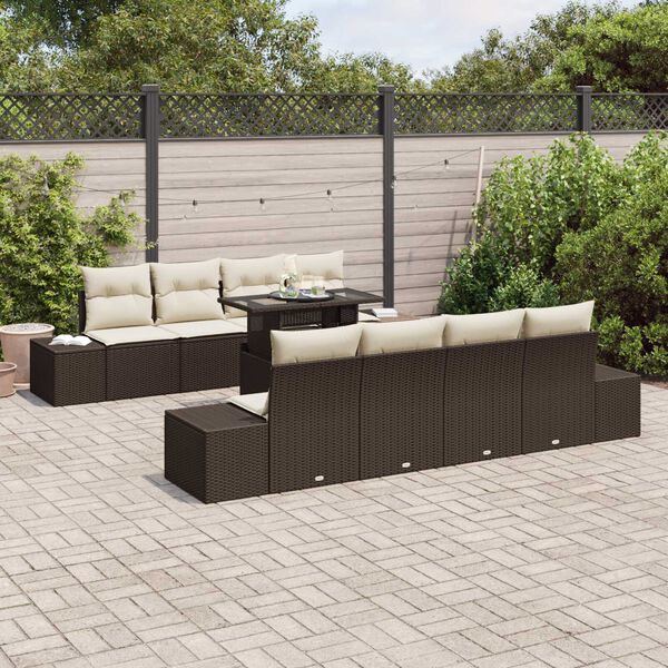 vidaXL Set Divano da Giardino con cuscino 7 pcs Marrone e Crema