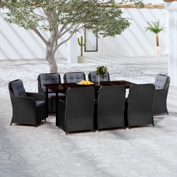 vidaXL Set da Pranzo da Giardino 9 pz Nero