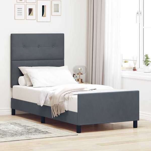 vidaXL Letto a molle con testiera Grigio scuro 90 x 200 cm Velluto