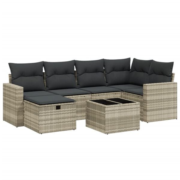 vidaXL Set Divani da Giardino 7pz con Cuscini Grigio Chiaro Polyrattan