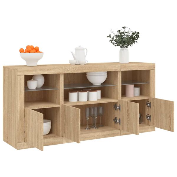 vidaXL Credenza con Luci LED Rovere Sonoma 142,5x37x67 cm