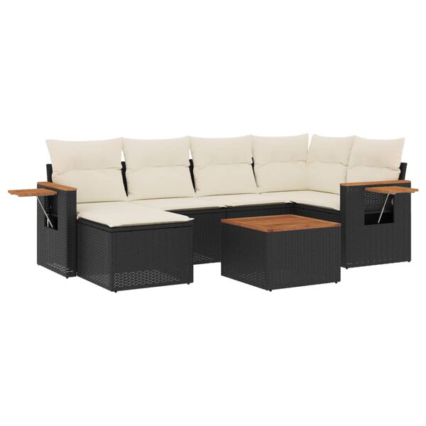 vidaXL Set Divani da Giardino con Cuscini 7pz Nero Polyrattan