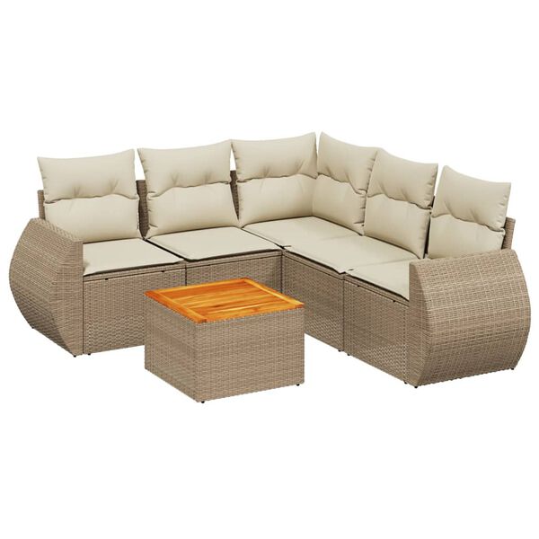 vidaXL Set Divano da Giardino 6 pz con Cuscini Beige in Polyrattan