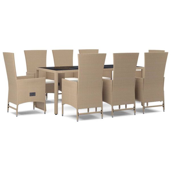 vidaXL Set da Pranzo da Giardino 9 pz con Cuscini Beige in Polyrattan