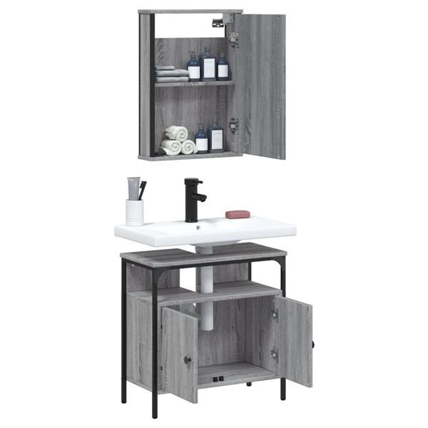 vidaXL Set Mobili da Bagno 2 pz Grigio Sonoma in Legno Multistrato