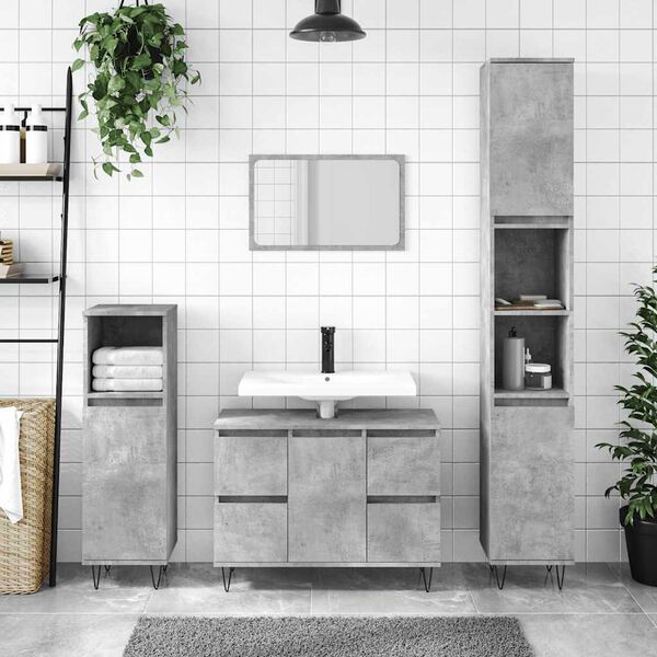 vidaXL Armadietto da Bagno Grigio Cemento 80x33x60cm Legno Multistrato