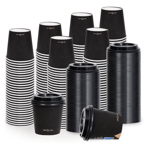 vidaXL Bicchieri di Carta da Caff&egrave; con Coperchi 120 ml 250 pz Neri