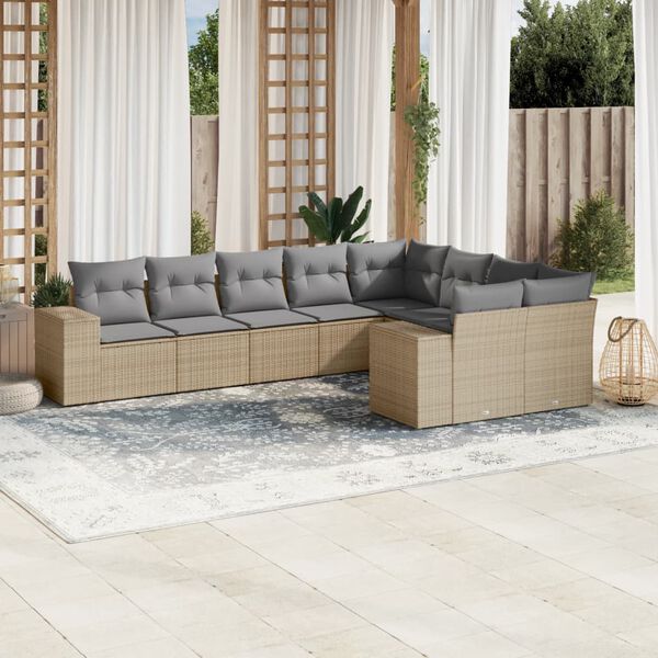 vidaXL Set Divano da Giardino 9 pz con Cuscini Beige in Polyrattan