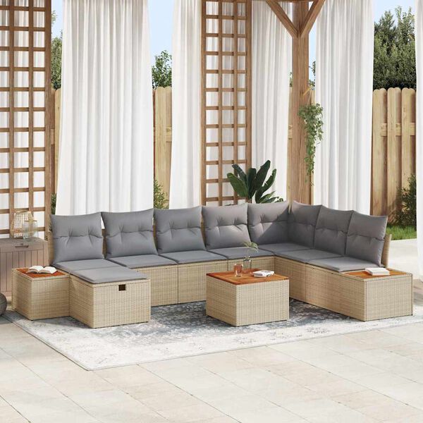 vidaXL Set Divano da Giardino con cuscino 9 pcs Beige Poly Rattan