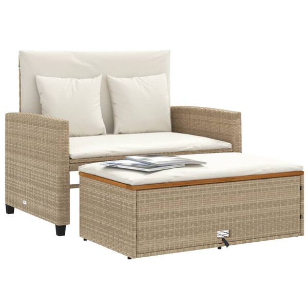 vidaXL Divano Giardino con Cuscini 2 Posti Beige Polyrattan e Acacia